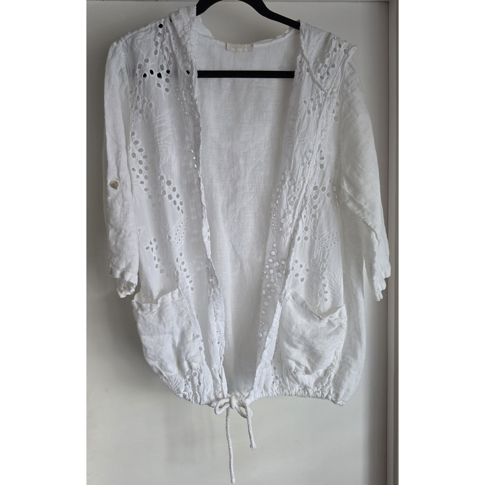 Milio Milano Womens Hoodie White Linen Cotton Italy Eyelet Euro Summer